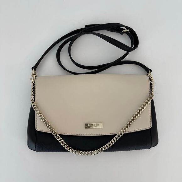 Kate Spade Saffiano Leather Laurel Way Greer Crossbody Bag Ivory/Black - Picture 3 of 11